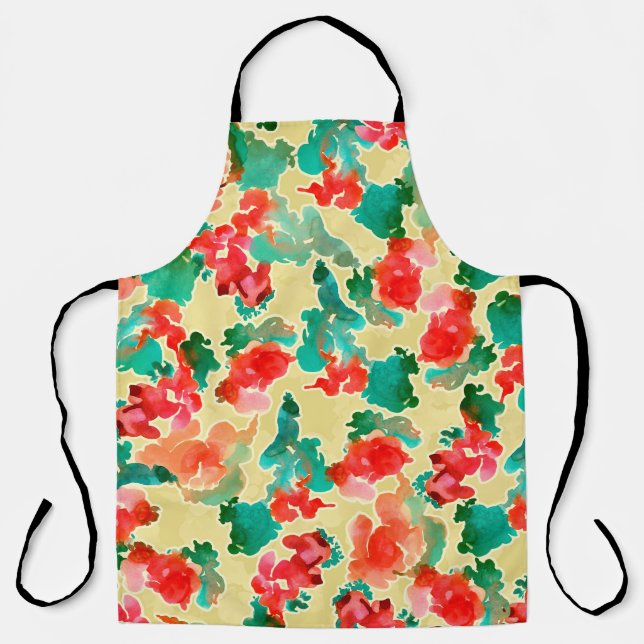 Seamless pattern with Abstract flowers drawn by a  Apron (Front)