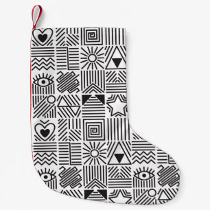Seamless pattern with abstract line art mosaic in  small christmas stocking