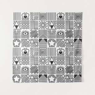 Seamless pattern with abstract line art mosaic in  tapestry