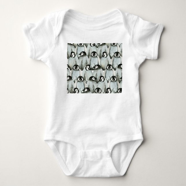 Seamless pattern with adorable penguins. baby bodysuit (Front)