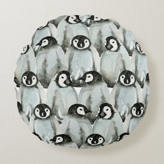 Seamless pattern with adorable penguins. round pillow (Front)