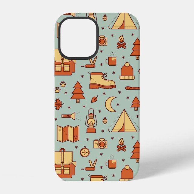 Seamless pattern with adventure travel icons.  iPhone case (Back)