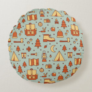 Seamless pattern with adventure travel icons.  round pillow