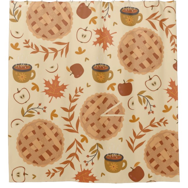 Seamless pattern with apple pie, apples and mugs.  (Front)