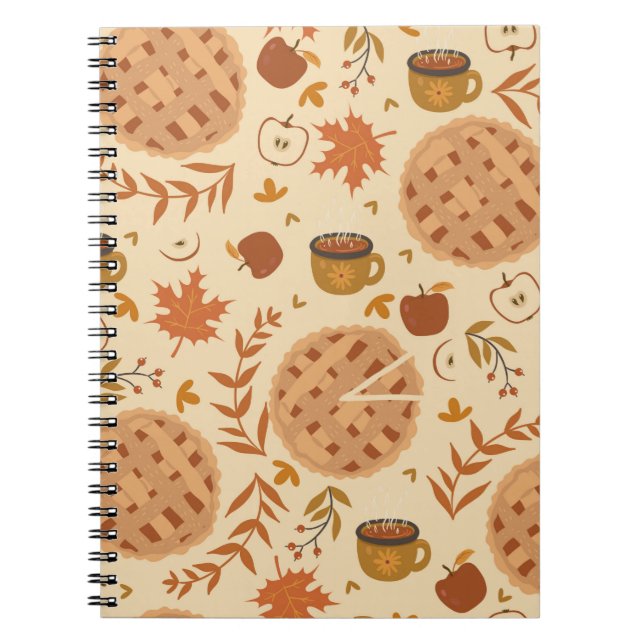 Seamless pattern with apple pie, apples and mugs.  notebook (Front)