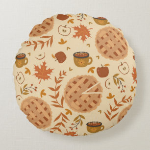 Seamless pattern with apple pie, apples and mugs. round pillow