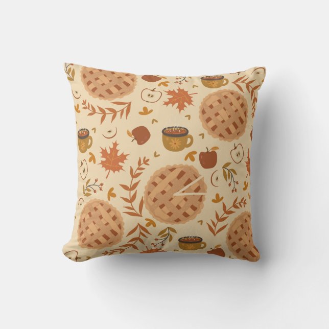 Seamless pattern with apple pie, apples and mugs.  throw pillow (Front)