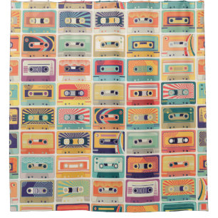 Seamless pattern with audio cassette tapes in a re