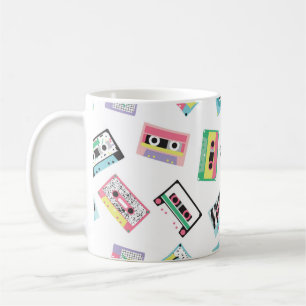 Seamless pattern with audio tapes in retro 80s sty coffee mug