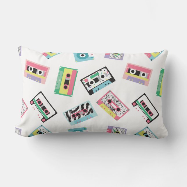 Seamless pattern with audio tapes in retro 80s sty lumbar pillow (Front)
