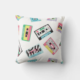 Seamless pattern with audio tapes in retro 80s sty throw pillow