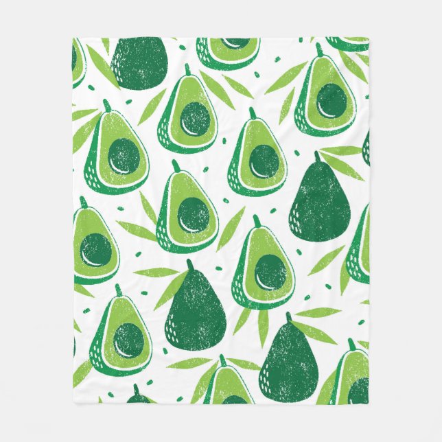 Seamless pattern with avocados. Stamp textured. vi Fleece Blanket (Front)