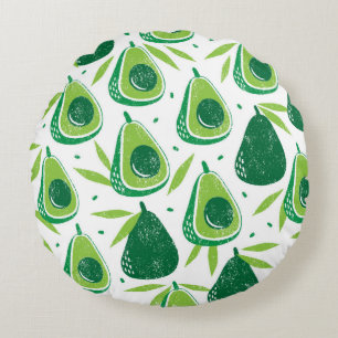 Seamless pattern with avocados. Stamp textured. vi Round Pillow