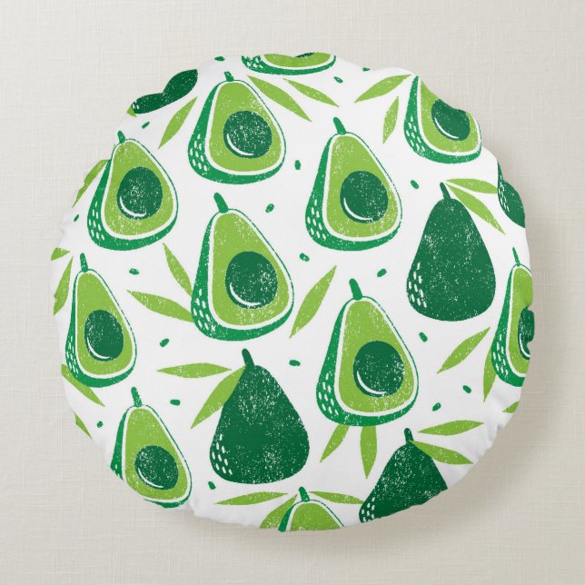 Seamless pattern with avocados. Stamp textured. vi Round Pillow (Front)