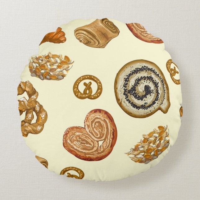 Seamless pattern with bakery product round pillow (Front)