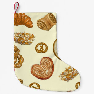 Seamless pattern with bakery product small christmas stocking