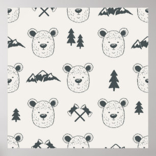 Seamless pattern with bear headspattern, bear, mou poster