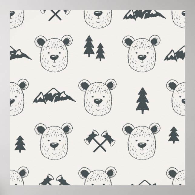 Seamless pattern with bear headspattern, bear, mou poster (Front)