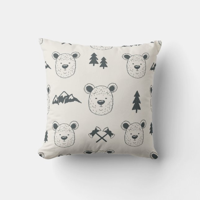 Seamless pattern with bear headspattern, bear, mou throw pillow (Front)