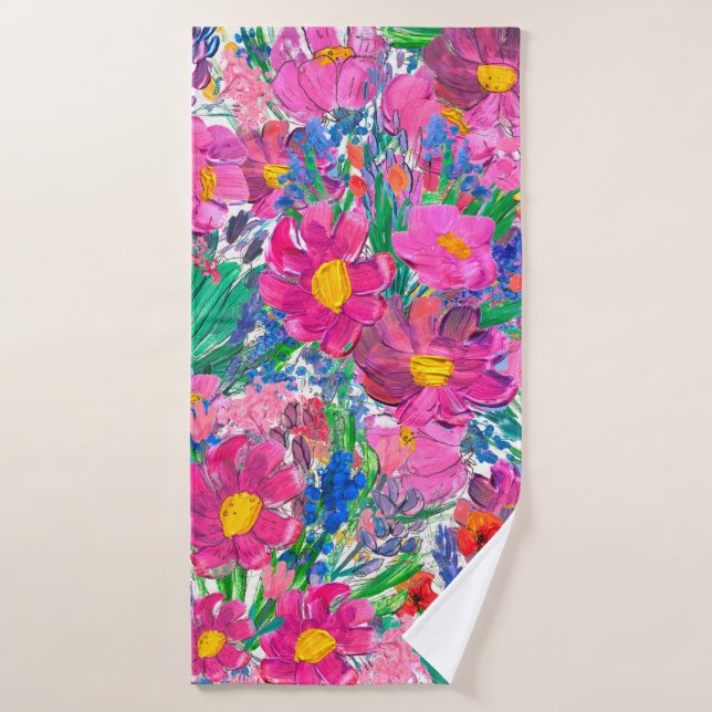 Seamless pattern with Beautiful flowers. Watercolo Bath Towel (Bath Towel)