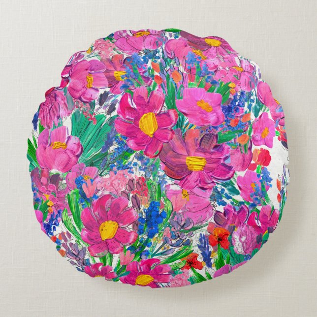 Seamless pattern with Beautiful flowers. Watercolo Round Pillow (Front)