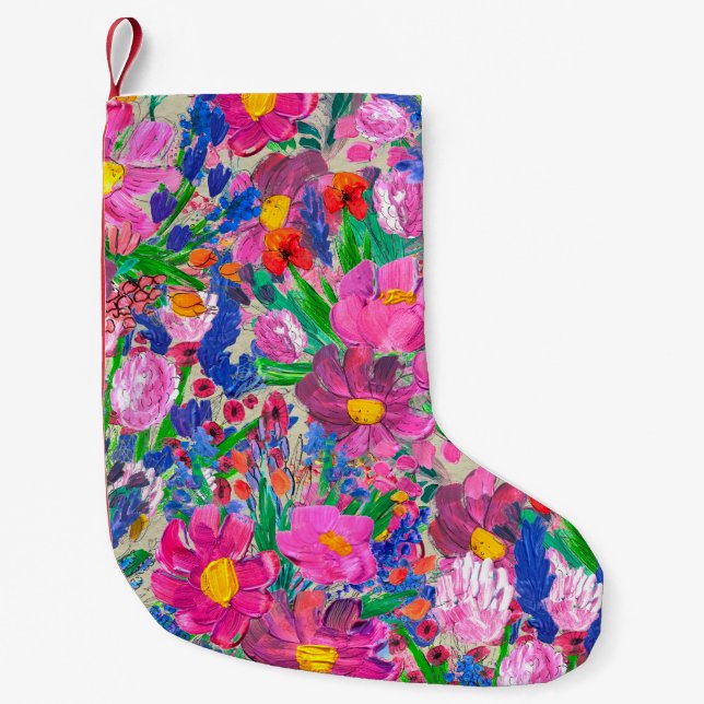 Seamless pattern with Beautiful flowers. Watercolo Small Christmas Stocking (Front)