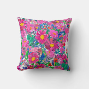 Seamless pattern with Beautiful flowers. Watercolo Throw Pillow