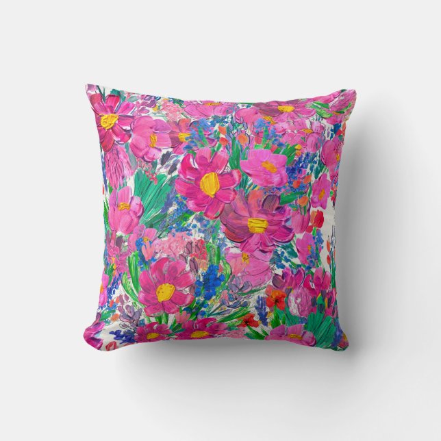 Seamless pattern with Beautiful flowers. Watercolo Throw Pillow (Front)