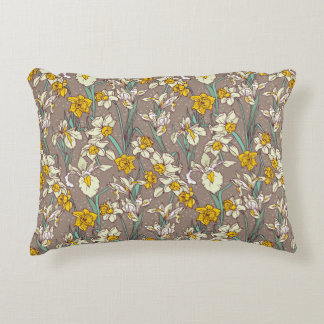 Seamless pattern with beautiful irises and narciss accent pillow