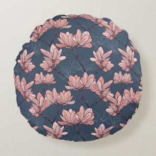 Seamless pattern with beautiful magnolia flowers i round pillow