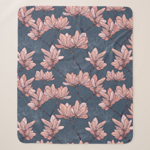 Seamless pattern with beautiful magnolia flowers i sherpa blanket
