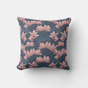 Seamless pattern with beautiful magnolia flowers i throw pillow