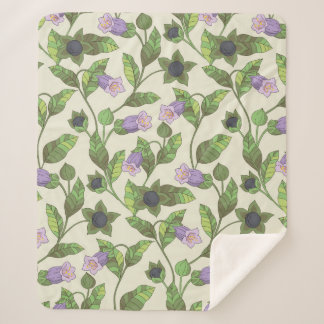 Seamless pattern with belladonna flowers. A bush w Sherpa Blanket