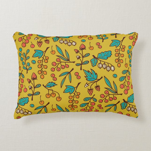 Seamless Pattern with Berries on Branches. Accent Pillow (Front)