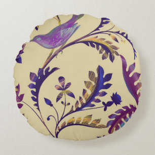 Seamless pattern with birds and branches with exot round pillow