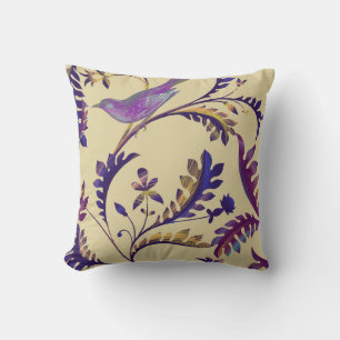 Seamless pattern with birds and branches with exot throw pillow