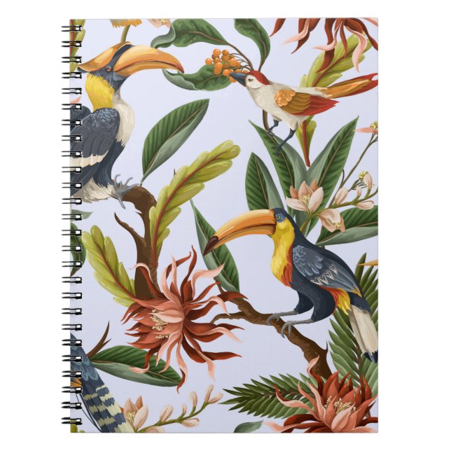 Seamless pattern with birds and tropical leaves an notebook (Front)