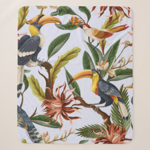 Seamless pattern with birds and tropical leaves an sherpa blanket