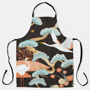 Seamless pattern with birds. Crane. Heron. Japanes Apron