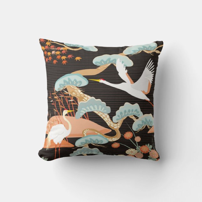 Seamless pattern with birds. Crane. Heron. Japanes Throw Pillow (Front)