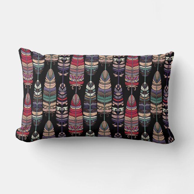 Seamless pattern with birds feathers. Tribal art a Lumbar Pillow (Front)