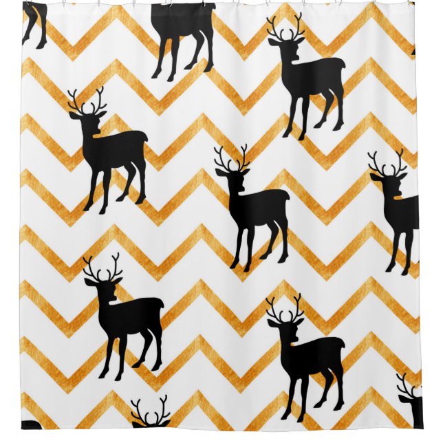 Seamless pattern with black deer and gold texture (Front)