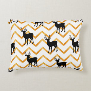 Seamless pattern with black deer and gold texture accent pillow