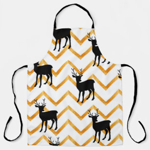 Seamless pattern with black deer and gold texture apron