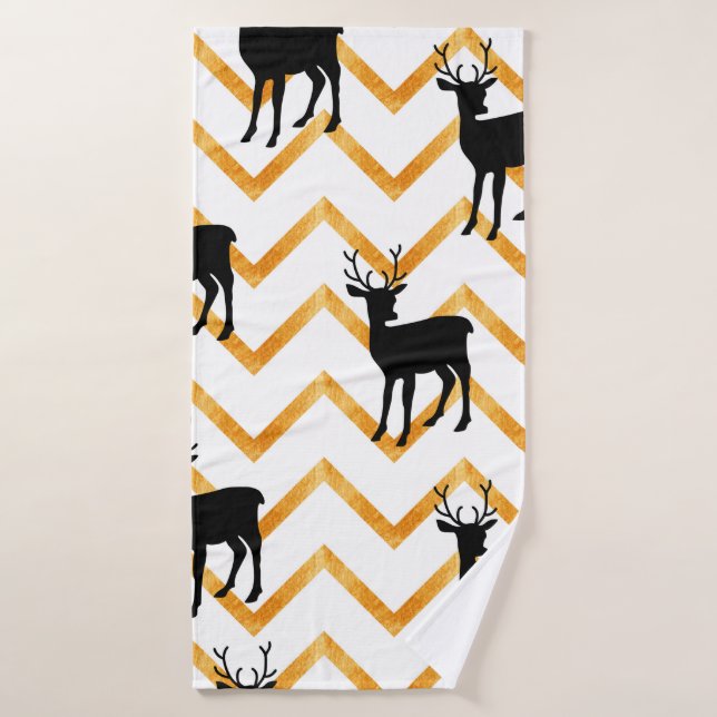 Seamless pattern with black deer and gold texture bath towel (Bath Towel)