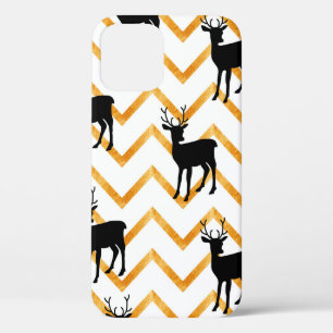Seamless pattern with black deer and gold texture iPhone 12 case