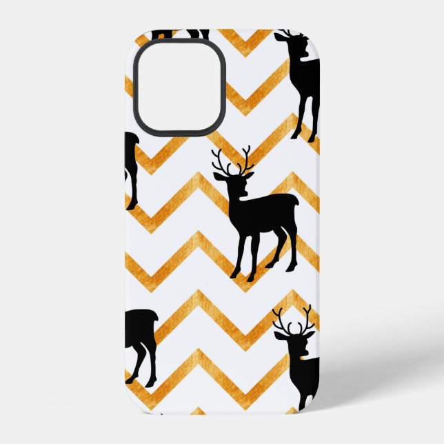 Seamless pattern with black deer and gold texture iPhone case (Back)