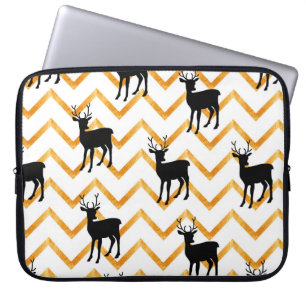 Seamless pattern with black deer and gold texture laptop sleeve