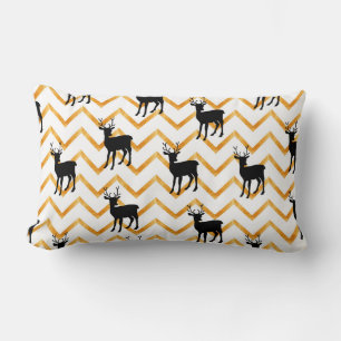 Seamless pattern with black deer and gold texture lumbar pillow