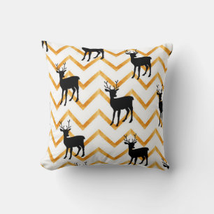 Seamless pattern with black deer and gold texture throw pillow